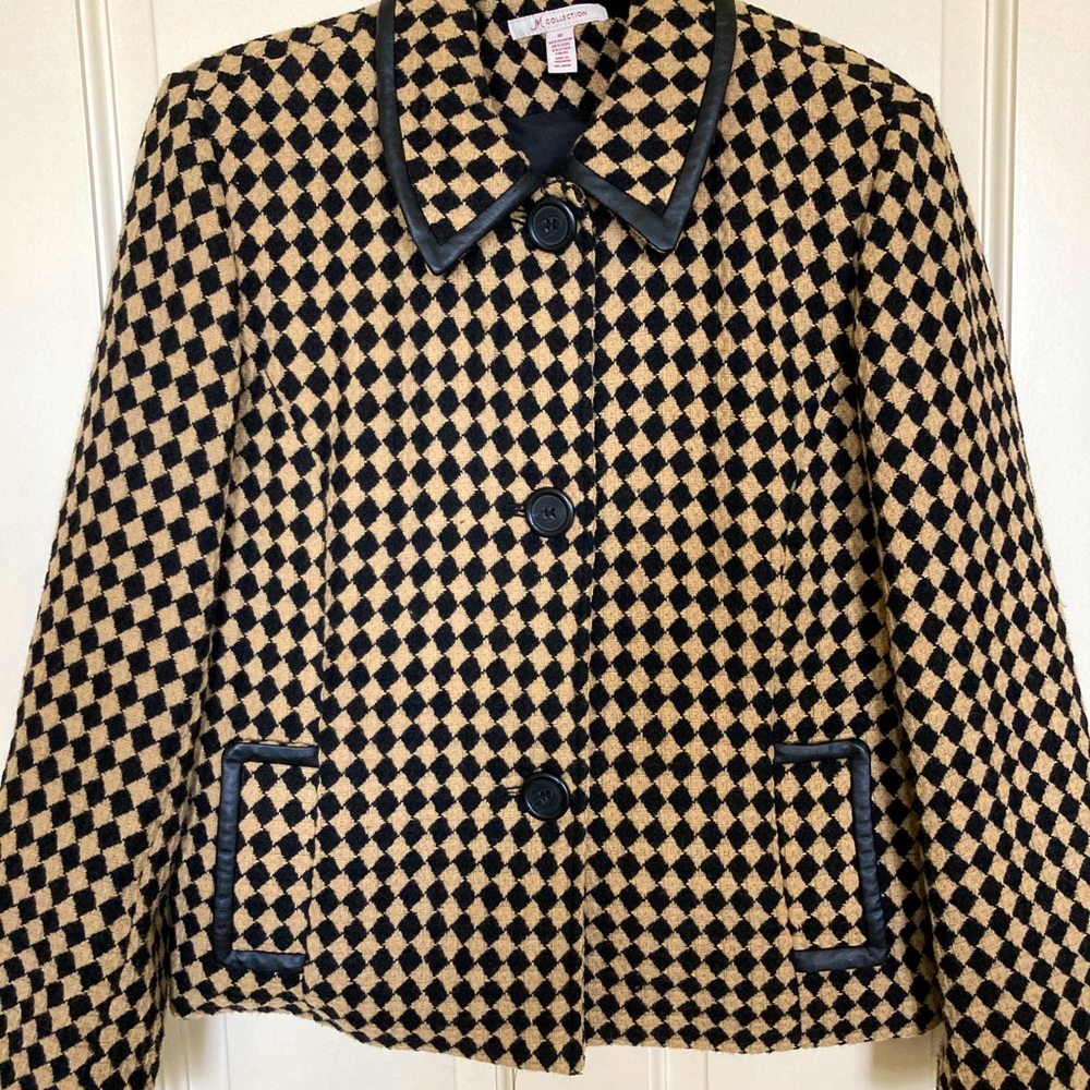 JM Collection Collared Jacket with faux leather trim